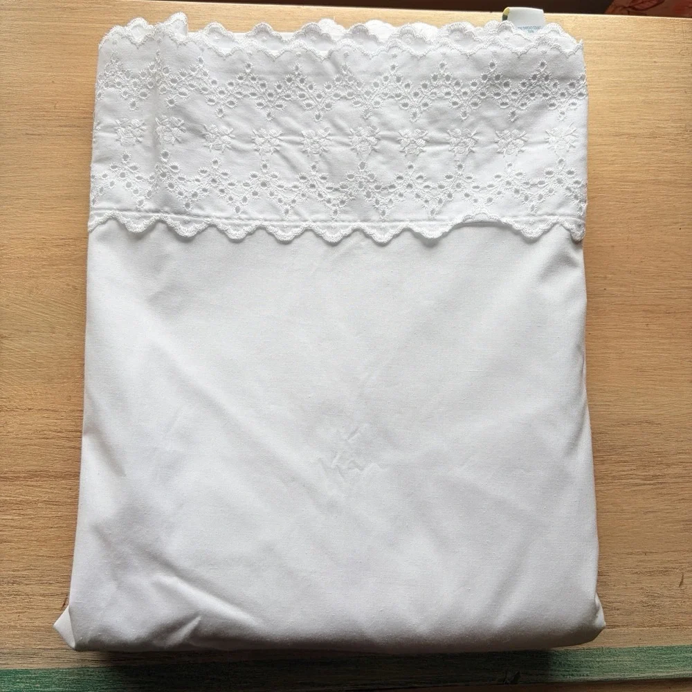 Vintage Lands End Coming Home Twin Sheet White New Eyelet Made In USA